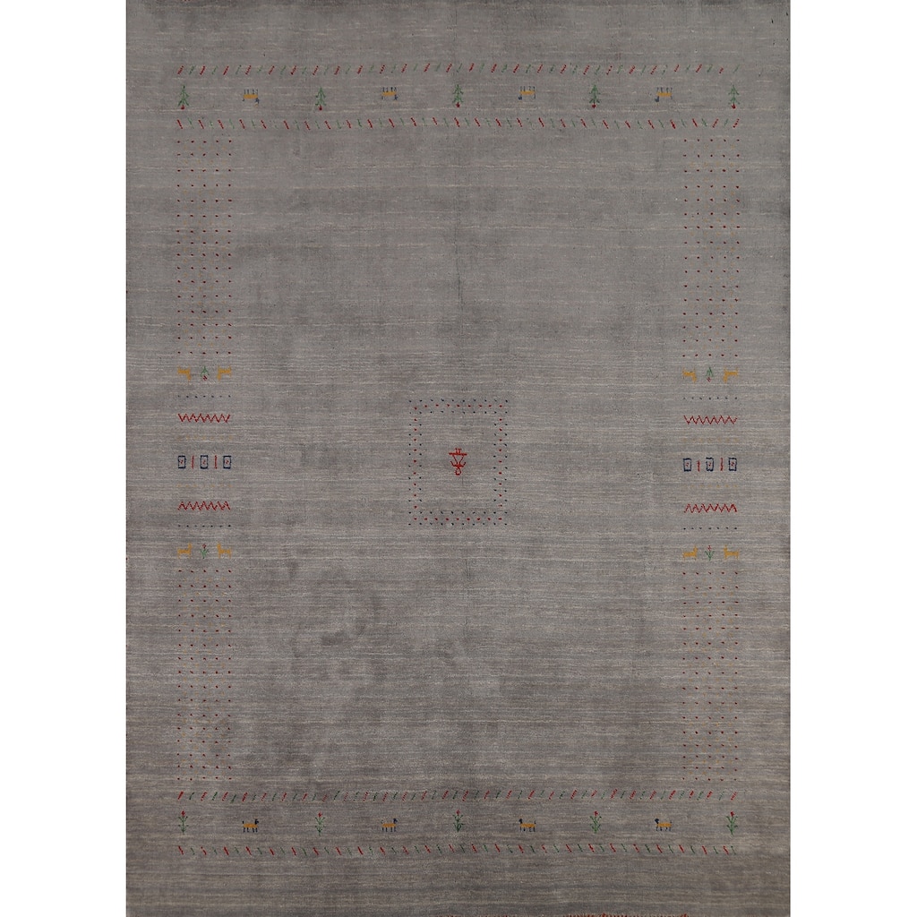 Tribal Gray Gabbeh Indian Area Rug Handmade Wool Carpet - 8'1"x 9'7"