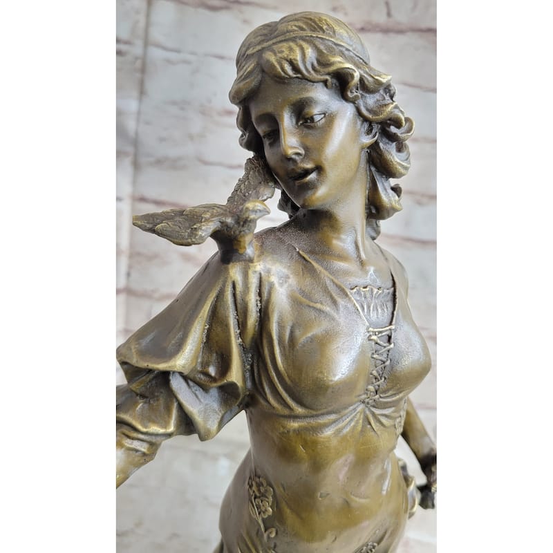 Incredible Large Victorian Solid Bronze Princess Female Bird Figurine Statue Art