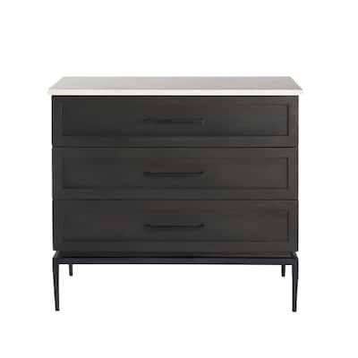 HomeRoots 36" Black And White Solid Wood And Marble Three Drawer Dresser