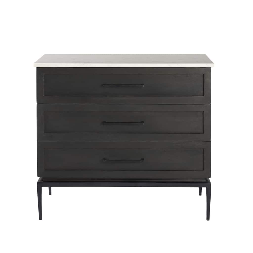 HomeRoots 36" Black And White Solid Wood And Marble Three Drawer Dresser