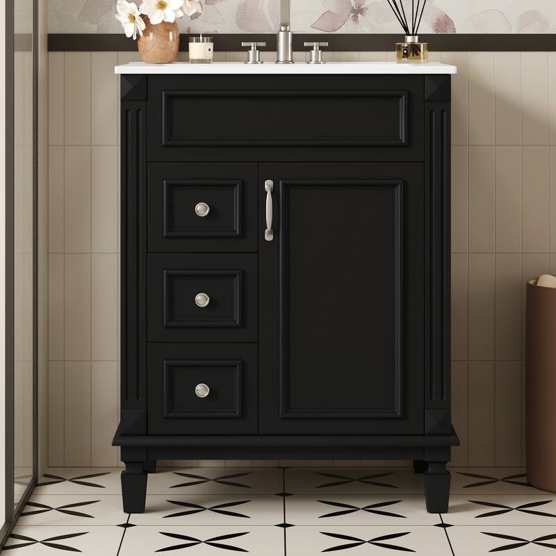 Bathroom Vanity with Ceramic Sink, Small Bathroom Storage Cabinet, Bathroom Cabinet with 2 Drawers & Adjustable Shelf