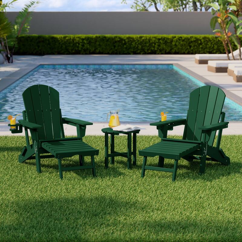 Laguna Outdoor 3-Piece Folding Adjustable Adirondack Chair with Hideaway Ottoman & Round Side Table