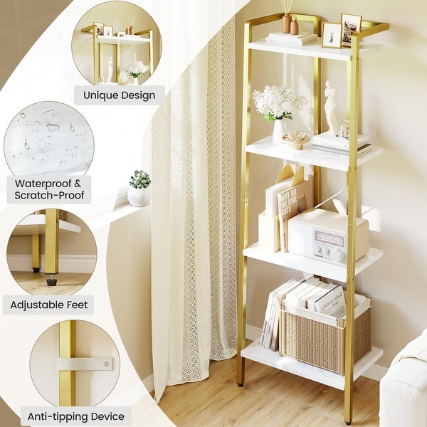 4 Tier Bookshelf Gold Narrow Bookshelf with Metal Frame Small Bookshelf with Open Display Shelves Bookcase 19.6x12x54.3in On Sale Bed Bath Beyond 41633268