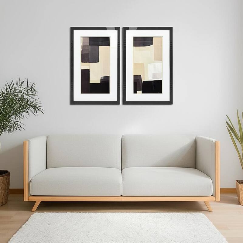 HomeRoots Set Of Two Neutral Shapes Black Framed Wall Art - 20.00 in. x 32.00 in.  x 1.00 in.