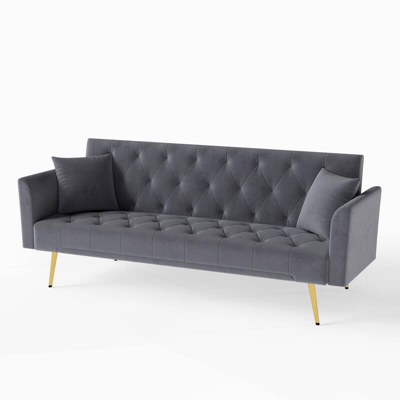Convertible Sleeper Sofa Bed, Foldable Velvet Loveseat with Adjustable Backrest and Metal Legs, Cloud Chaise Lounge Couch