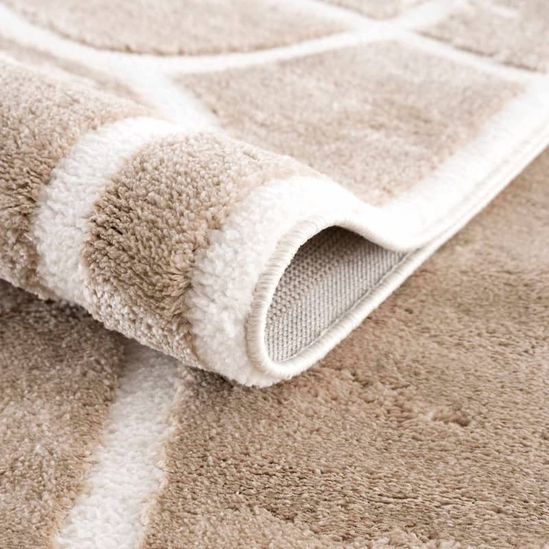 Hauteloom Azana Living Room, Bedroom Area Rug - Farmhouse - High Pile - Bone,Black - 5'3" x 7'
