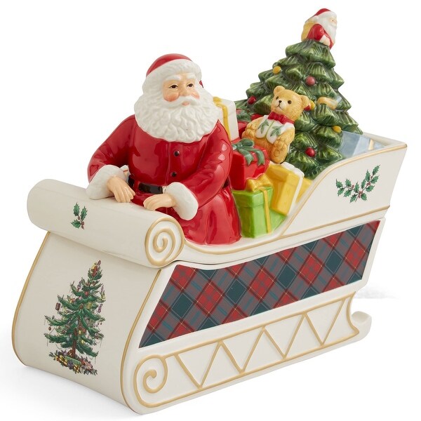 Spode Christmas Tree Santa In Sleigh Cookie Jar - 13.25-inch - Bed