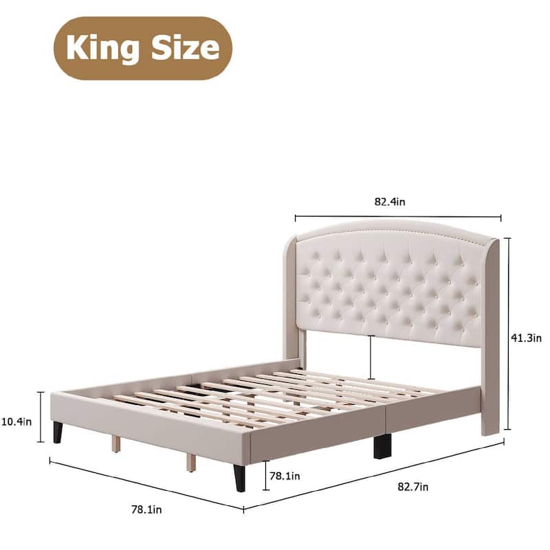 Upholsted Bed Frame with Wingback Headboard, King Size