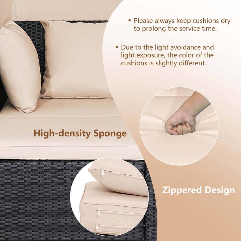 Costway Patio Rattan Daybed Lounge Retractable Top Canopy Side Tables - See Details