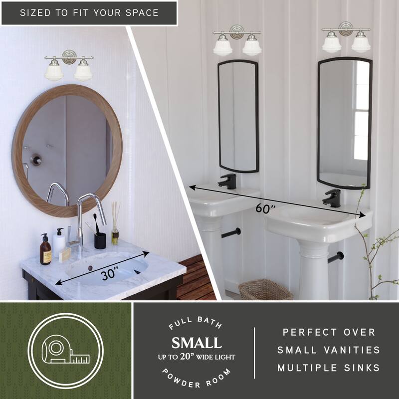 Vaxcel Huntley 2-Light 16-in Satin Nickel Schoolhouse Vanity Light - 16-in W x 10-in H x 7-in D