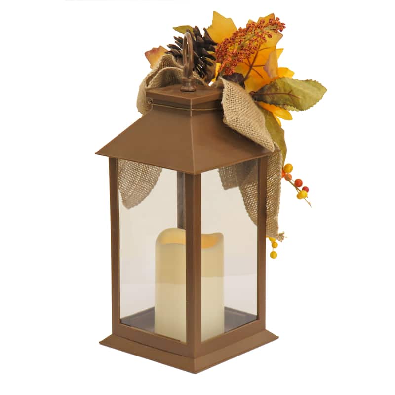 National Tree Company 14 in. Sunflower and Burlap Bow Decorated Harvest Lantern - 14 in