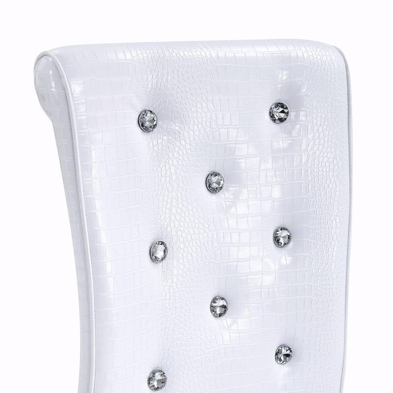 Set of 2 Retro Alligator Skin Upholstered Dining Chairs with Crystal Buckle Design & Faux Leather