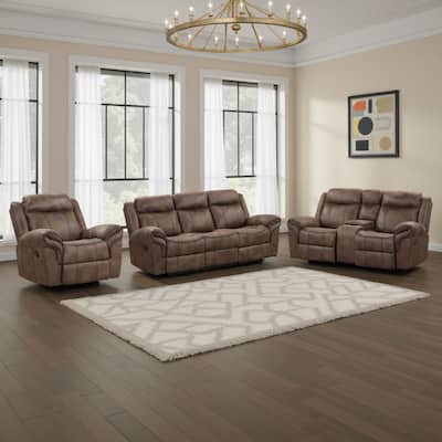 Arisa 3pc Sofa, Loveseat, Chair Manual Recliner Set, Brown Faux Leather