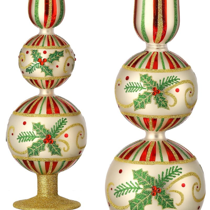 16.5-22" Holly Stripe Glass Finial Set of 2