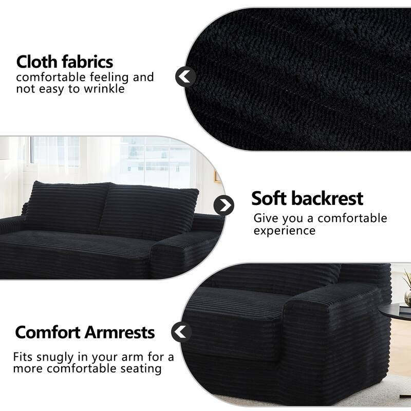 Minimalist Loveseat Sofa Bed with Steel Frame, 2-Seater Settee with Square Armrests for Living Room Apartment
