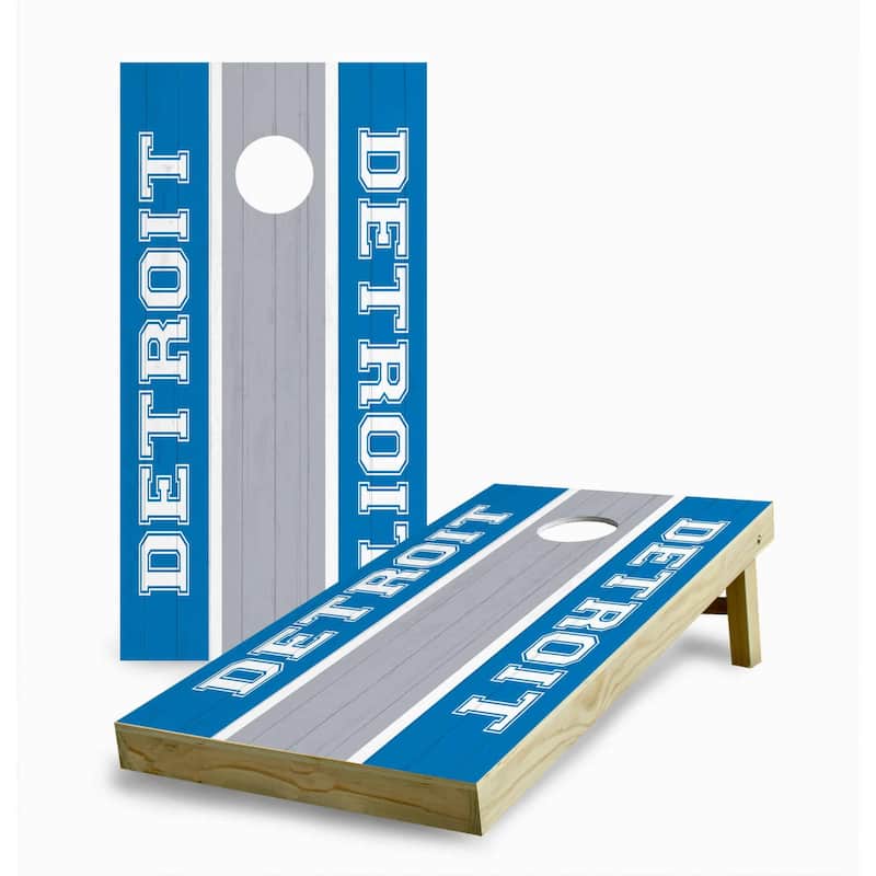 Detroit Lions Striped Cornhole Game (Choose Wraps or Boards) - 2x4 Boards (24" x 48") - Include Case + Hole Lights