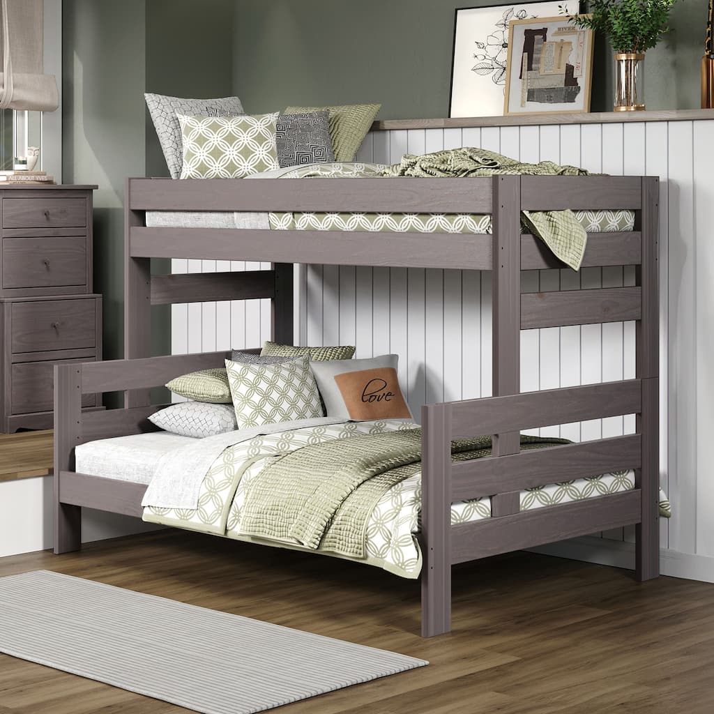 Twin over Full Pine Bunk Bed with Plank Wood Design