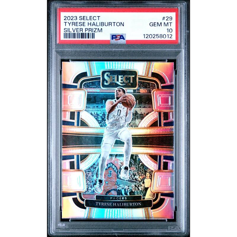 Tyrese Haliburton 2023 Panini Select Silver Prizm Basketball Card #29 Graded PSA 10 Cert # 120258012 - 8' x 11'