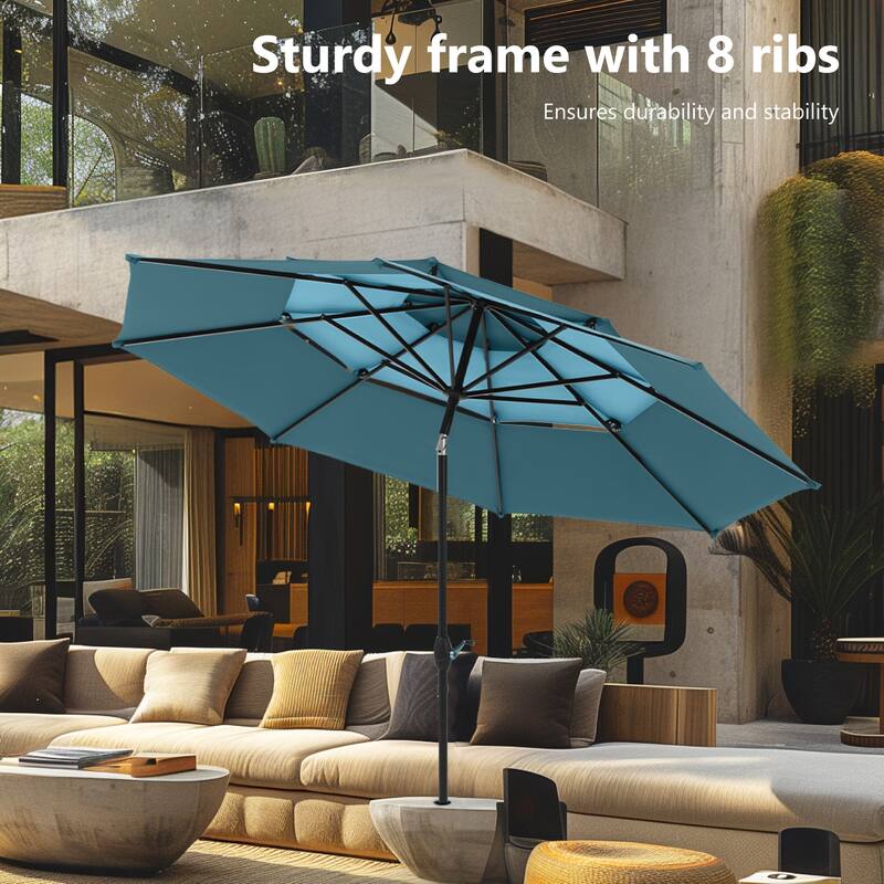 MAISON ARTS 10ft 3 Tiers Vented Patio Outdoor Umbrella with Auto-tilt and Crank Lift