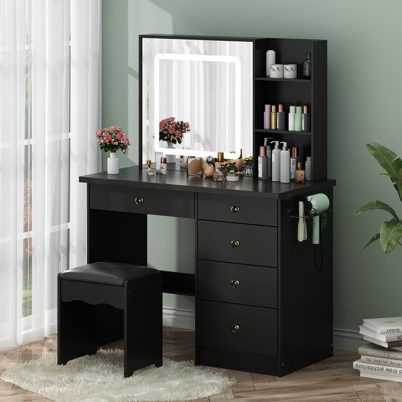 Vanity Set Dressing Table w/Lighted Makeup Mirror and Charging Station
