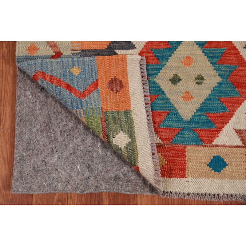 Hand Woven Oriental 100% Wool Carpet Southwestern Geometric Multi-Colored Kilim Runner Rug - 16' 2'' X 2' 10''