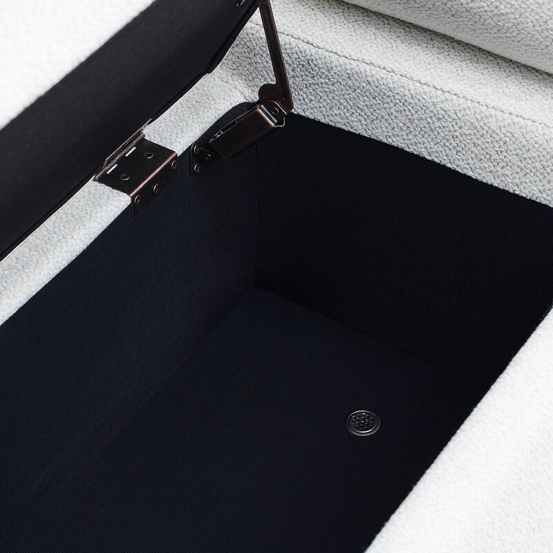 Upholstered Storage Bench with Cylindrical Arms and Iron Legs