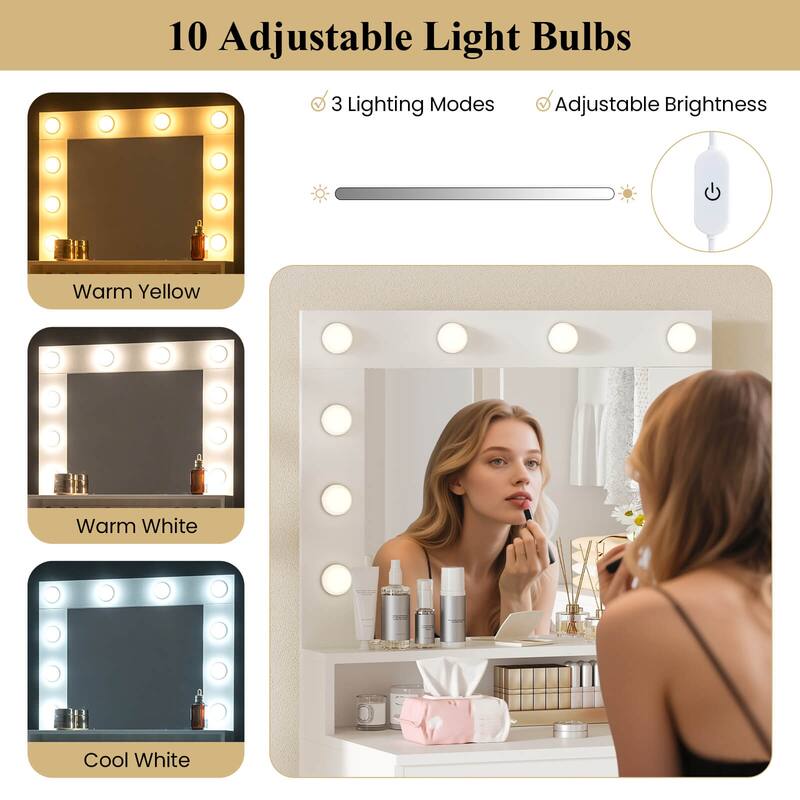 Costway Vanity Desk with Mirror and Lights with 3 Light Modes & - See Details