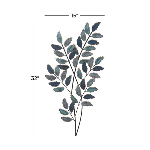 Blue Metal Leaf Wall Decor with Black Stems - Bed Bath & Beyond - 22751731