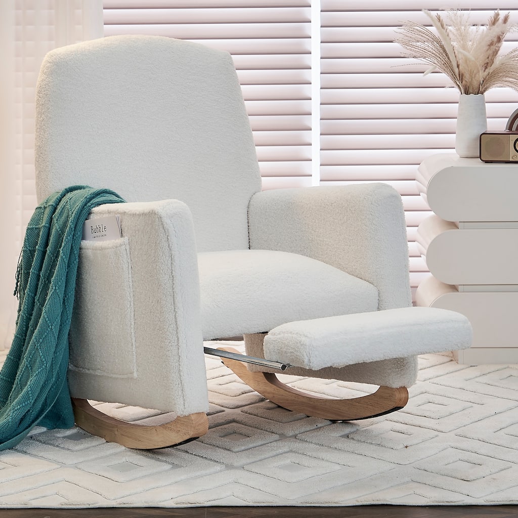 Comfortable Rocking Chair with Adjustable Footrest and Spacious Seat, Perfect for Relaxation and Leisure.