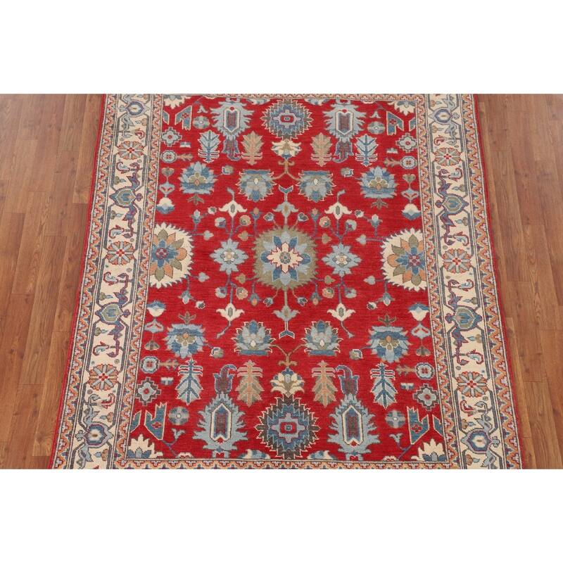 Red Kazak Area Rug Hand-Knotted Bedroom Wool Carpet - 5'1" x 6'7"