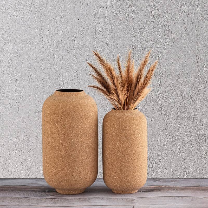 Large Cork Wrapped Flower Vase - 13" - Beige