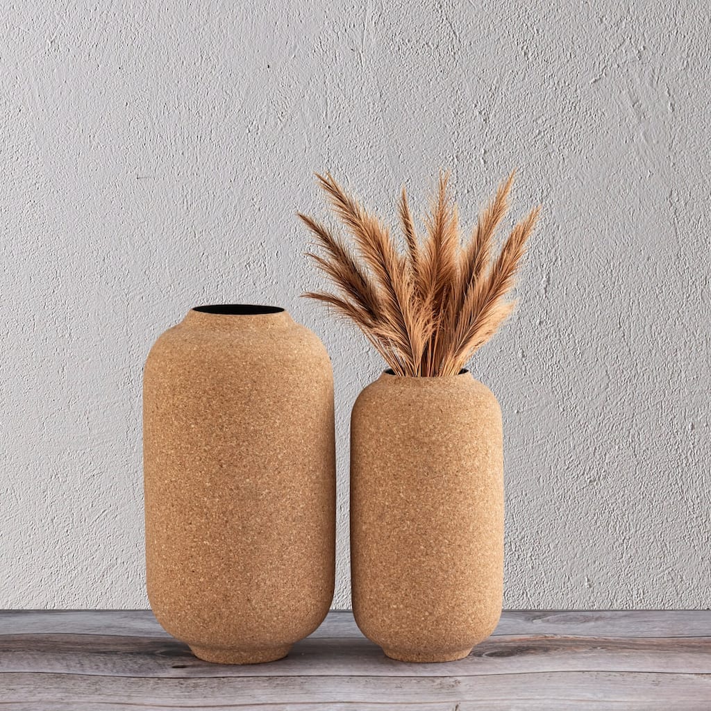Large Cork Wrapped Flower Vase - 13" - Beige