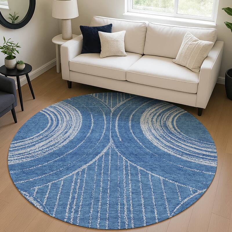 Machine Washable Indoor/ Outdoor Modern Trax Chantille Rug