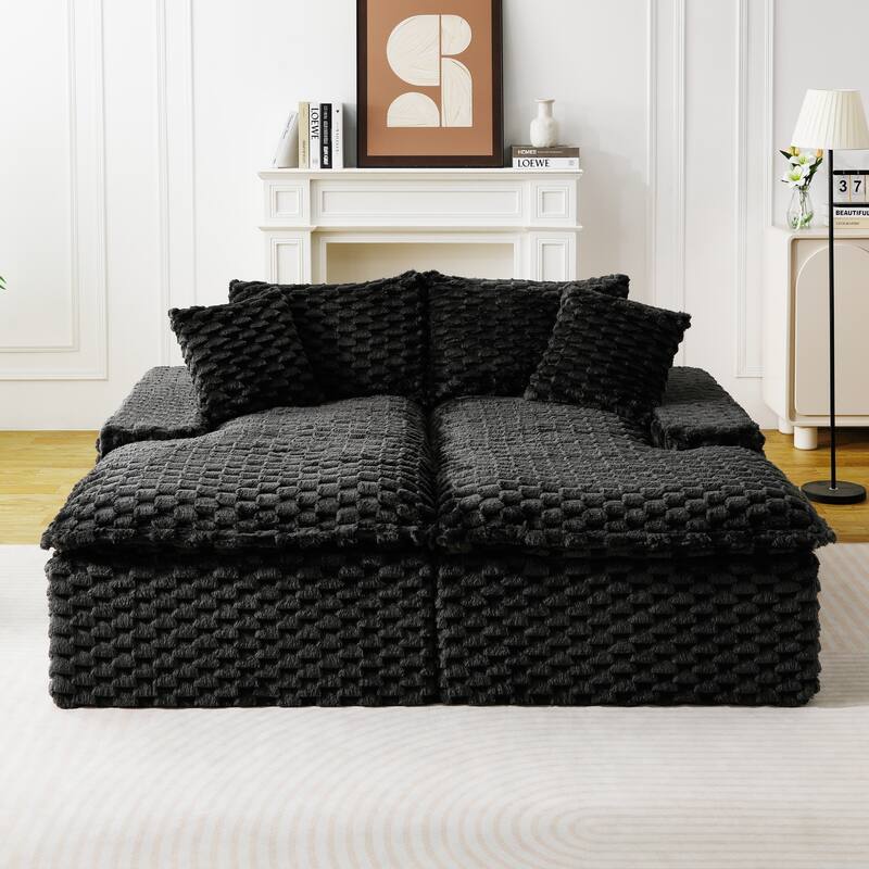 Double Chaise Lounge Sofa Turtle Velvet Sectional Sofa Set Lazy Sleeper Sofa, Full Compressed Sponge