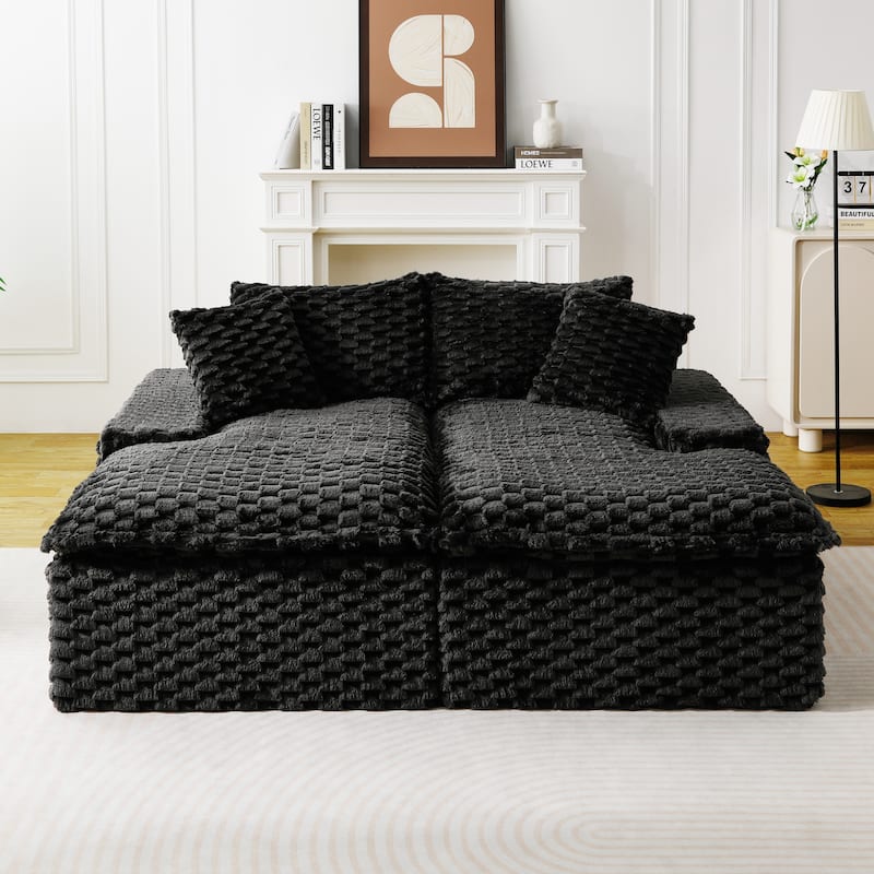 Lazy Reclining Sofa Turtle Velvet Modular Sleeper Sectional Sofa Bed with Double Chaise Lounge and Full Compressed Sponge