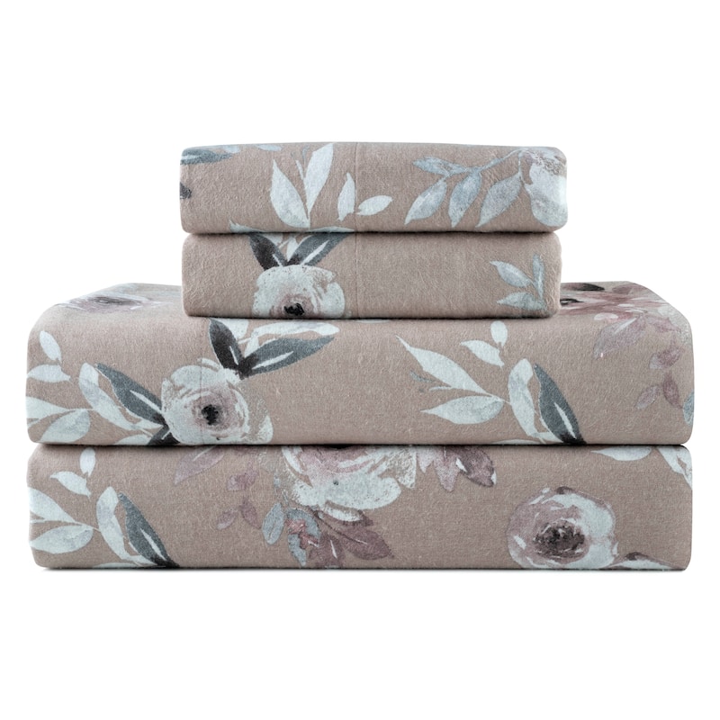 Pointehaven Printed Cotton 180 GSM Deep Pocket Oversized Brushed Flannel Sheet Set
