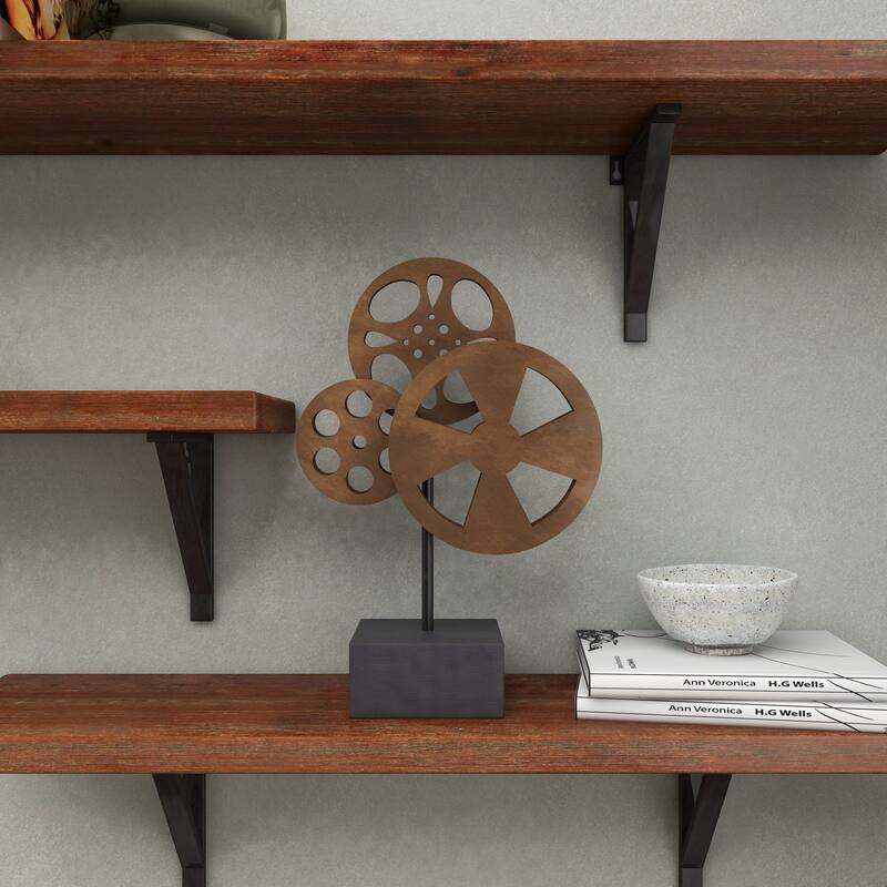 Bronze Metal Reel Film Decorative Sculpture with Elevated Block Base