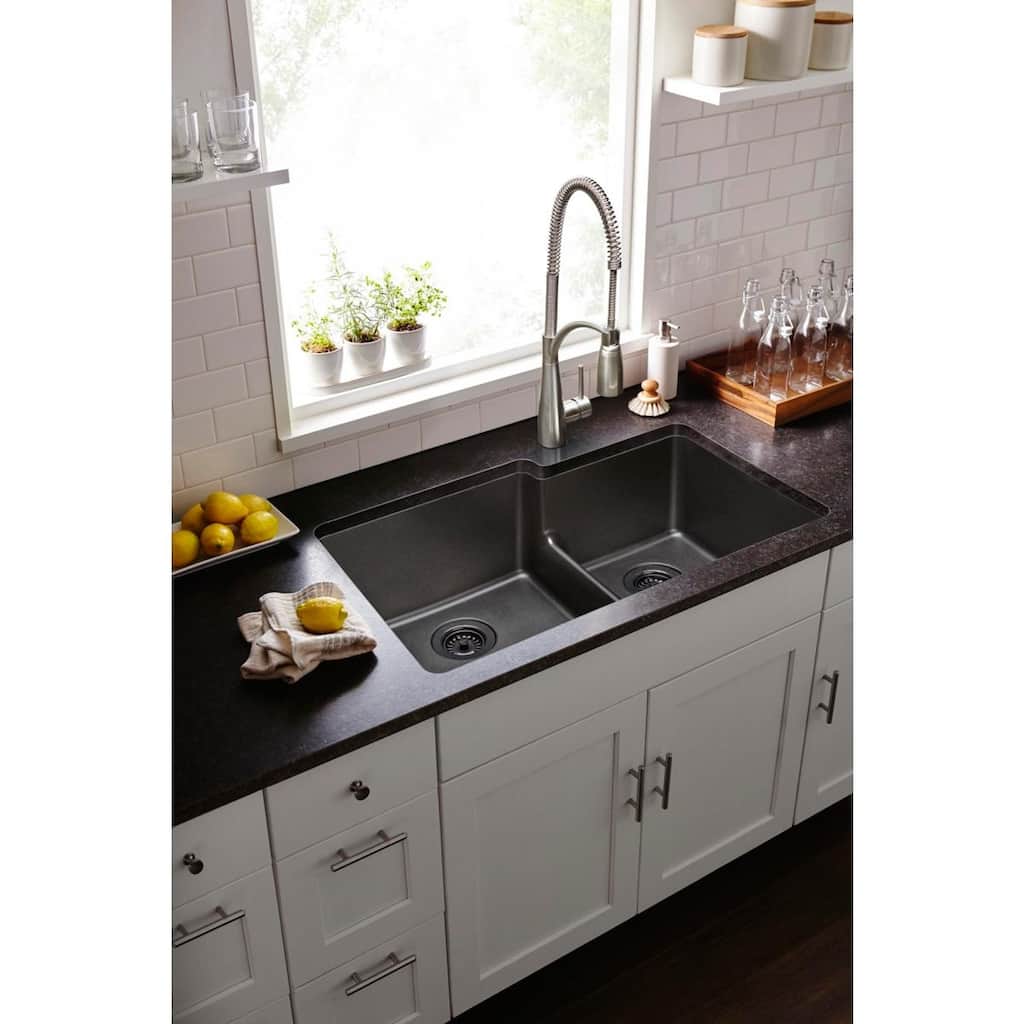 Elkay Quartz Classic 33" x 20-1/2" x 9-1/2", Offset 60/40 Double Bowl Undermount Sink with Aqua Divide