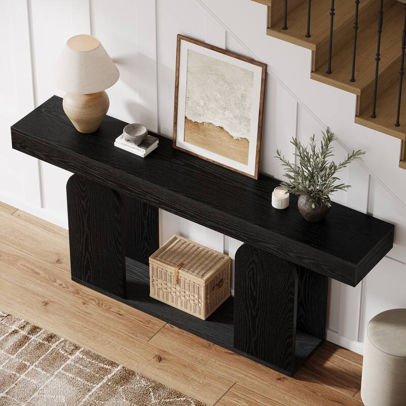 70.87-inch Wood Console Table, Farmhouse Sofa Table with 2-tier storage