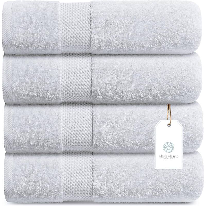 White Classic Luxury Cotton Bath Towel 27x54 - Set of 4