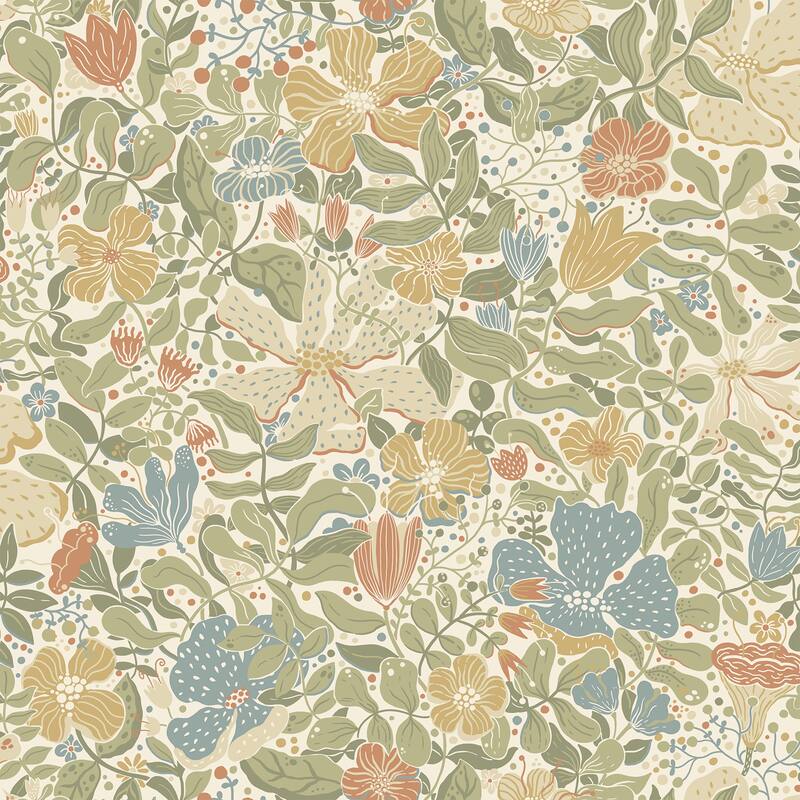 A-Street Prints Midsommar Light Green Floral Medley Wallpaper