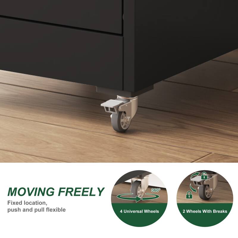 Metal Lockable File Cabinet with 5 Drawer and Wheels for Home Office