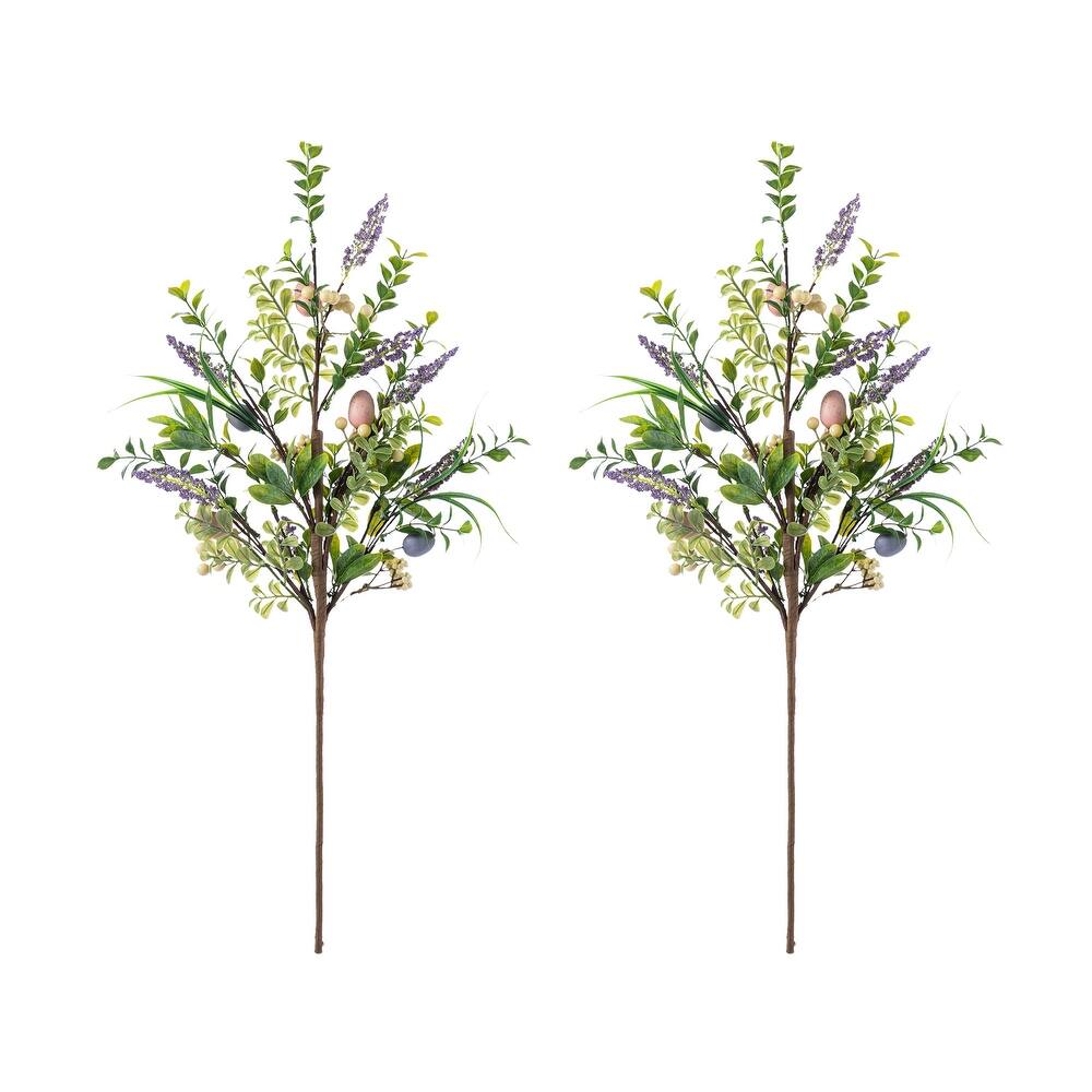 Glitzhome 28"H Set of 2 Easter Eggs Lavender Berries Leaves Picks