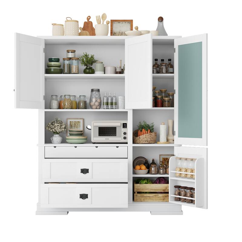 Roomfitters 78 Inch Large Kitchen Pantry Storage Cabinet with Microwave Station and Drawers, Shaker Style