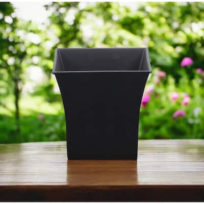 HomeRoots 7" Black Recycled Plastic Indoor Outdoor Square Nursery Pot