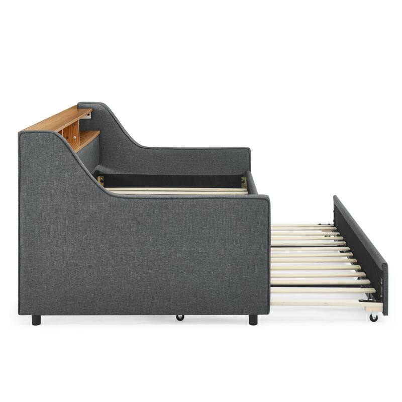 Wooden with LED Lights with Trundle Upholstered Sofa Bed