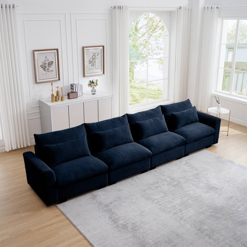 GDFStudio - Finnegan 4‑Seater Corduroy Sofa with 4 Waist Pillows