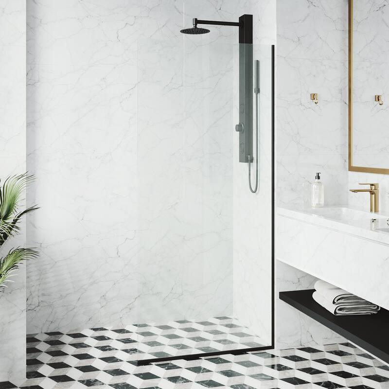 VIGO Zenith 34" W x 74" H Frameless Fixed Shower Screen in Matte Black