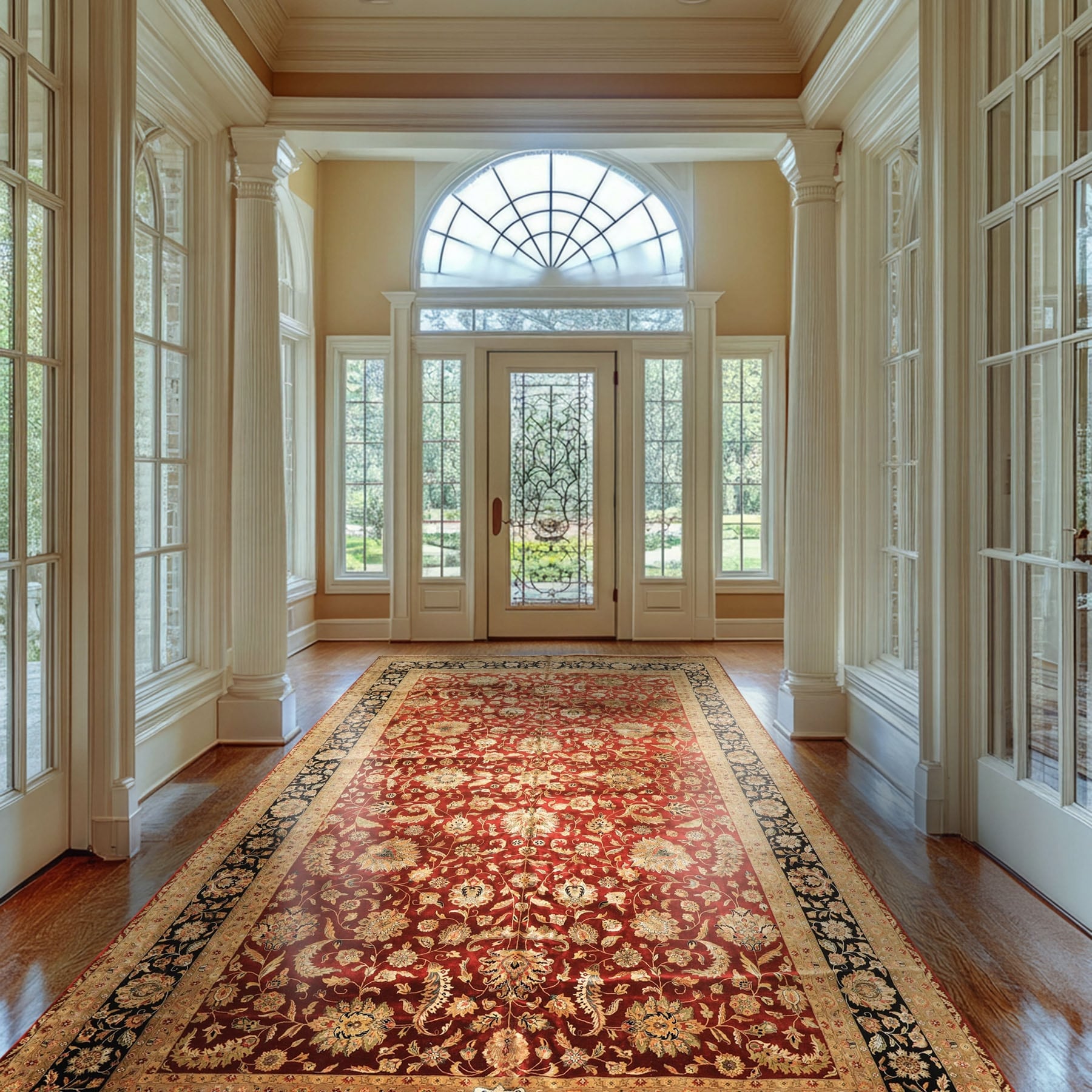 Agra Maroon Black Wool Silk Hand Knotted 200 KPSI Rug - 10' 10'' x 18'