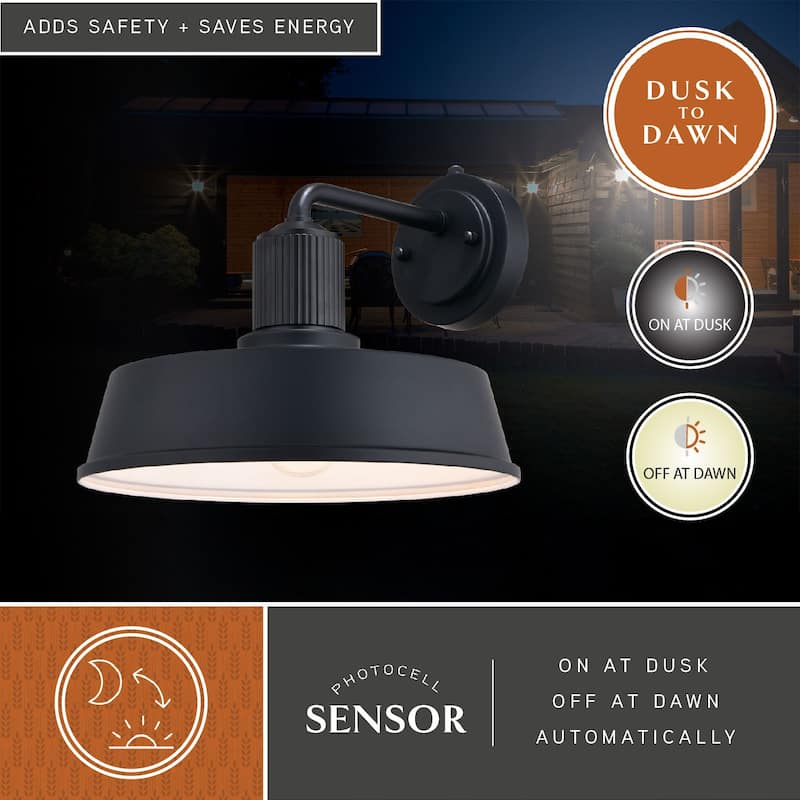 Hammond Steel 1 Light LED Compatible Dusk to Dawn Matte Black and White Industrial Outdoor Wall Lantern